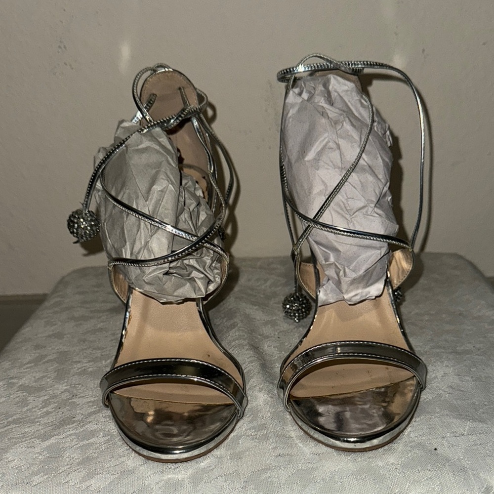 Elegant Silver Strappy Women's Heels
